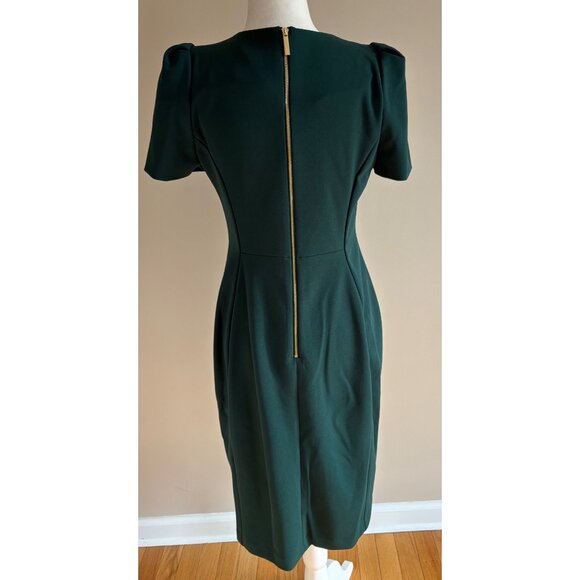 Calvin Klein NWT Puff Sleeve Midi Sheath Career Cocktail Dress Dark Green Size 8 - Picture 5 of 12